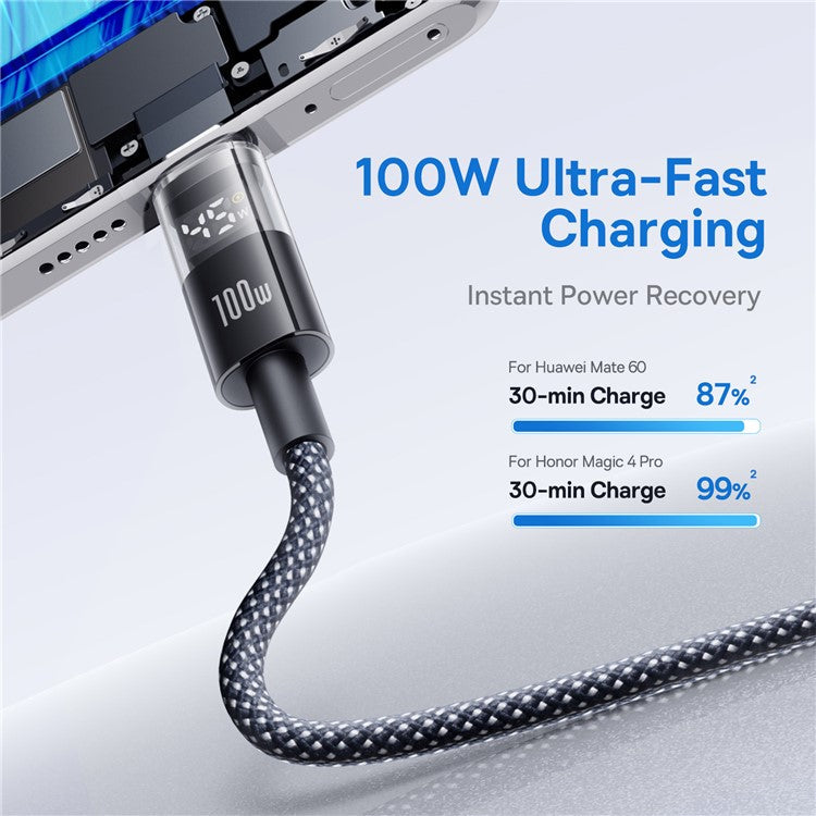 BASEUS Dispaly II 1m 100W Cable Data Transfer USB-A to USB-C Fast Charging Cord - Black