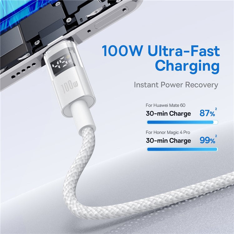 BASEUS Dispaly II 1m 100W Cable Data Transfer USB-A to USB-C Fast Charging Cord - White