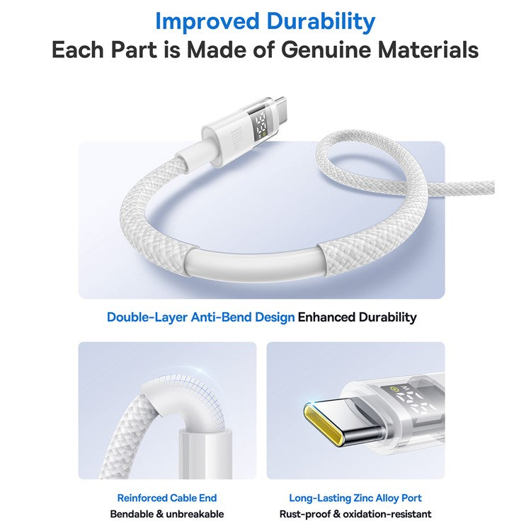 BASEUS Dispaly II 1m 100W Cable Data Transfer USB-A to USB-C Fast Charging Cord - White