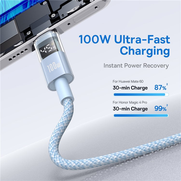 BASEUS Dispaly II 1m 100W Cable Data Transfer USB-A to USB-C Fast Charging Cord - Blue
