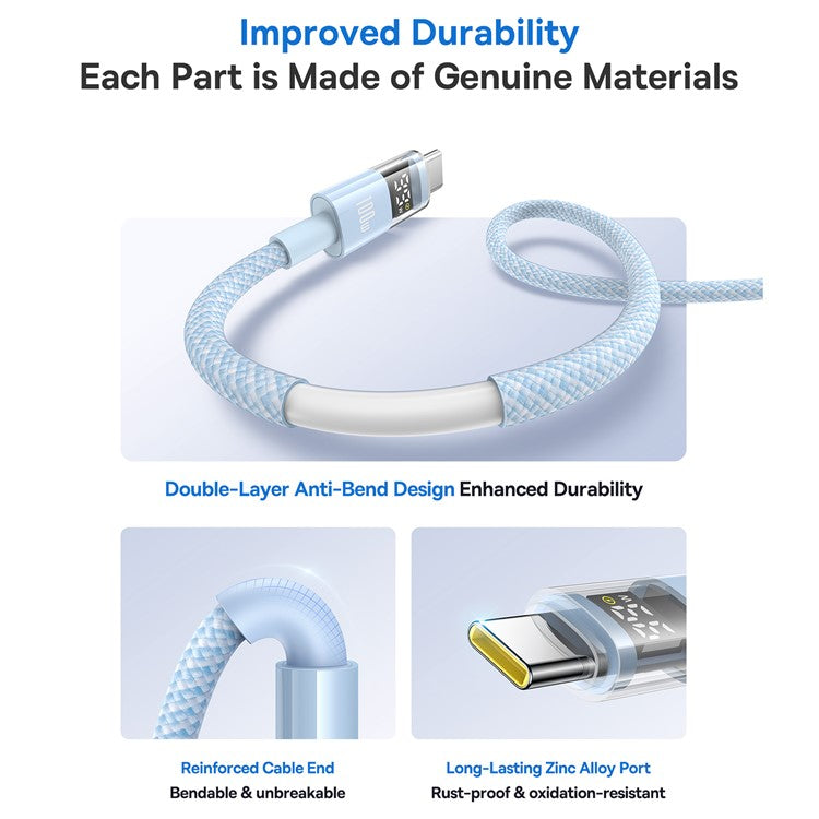 BASEUS Dispaly II 1m 100W Cable Data Transfer USB-A to USB-C Fast Charging Cord - Blue