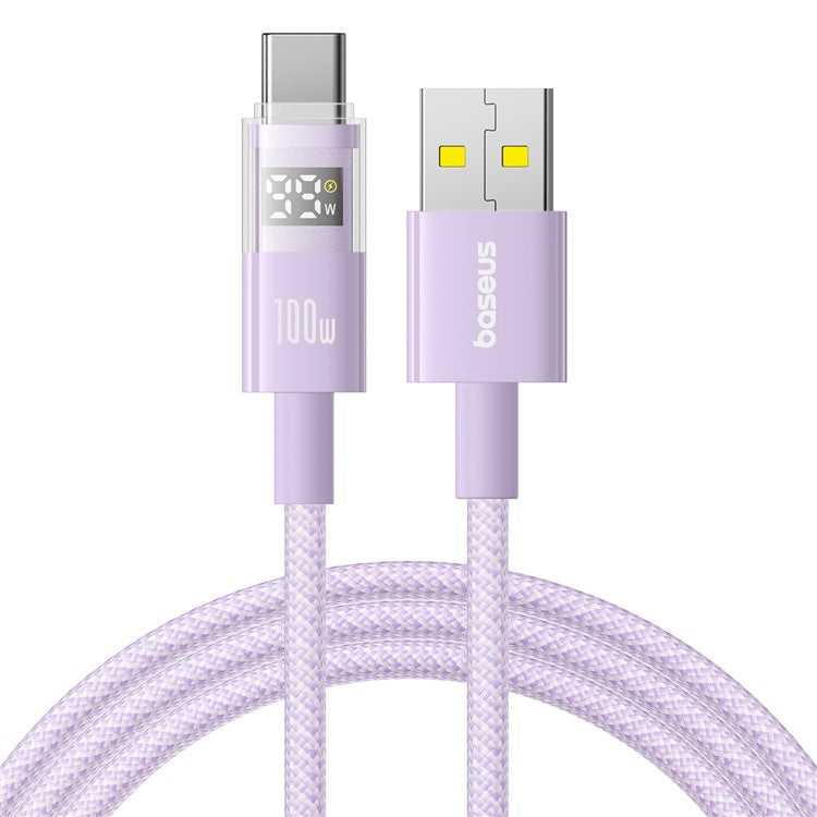 BASEUS Dispaly II 1m 100W Cable Data Transfer USB-A to USB-C Fast Charging Cord - Purple