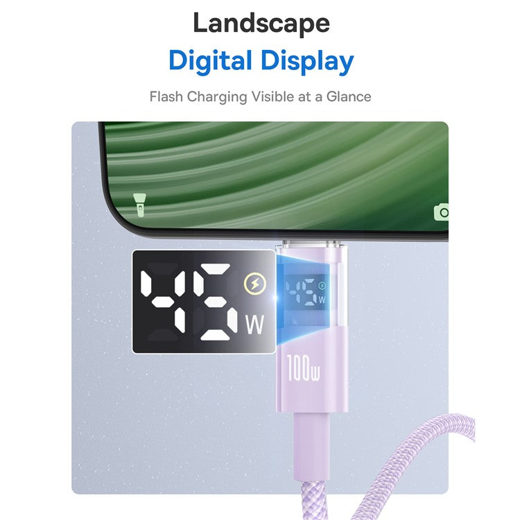BASEUS Dispaly II 1m 100W Cable Data Transfer USB-A to USB-C Fast Charging Cord - Purple