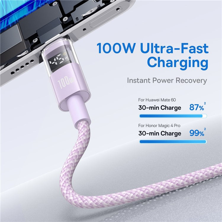 BASEUS Dispaly II 1m 100W Cable Data Transfer USB-A to USB-C Fast Charging Cord - Purple