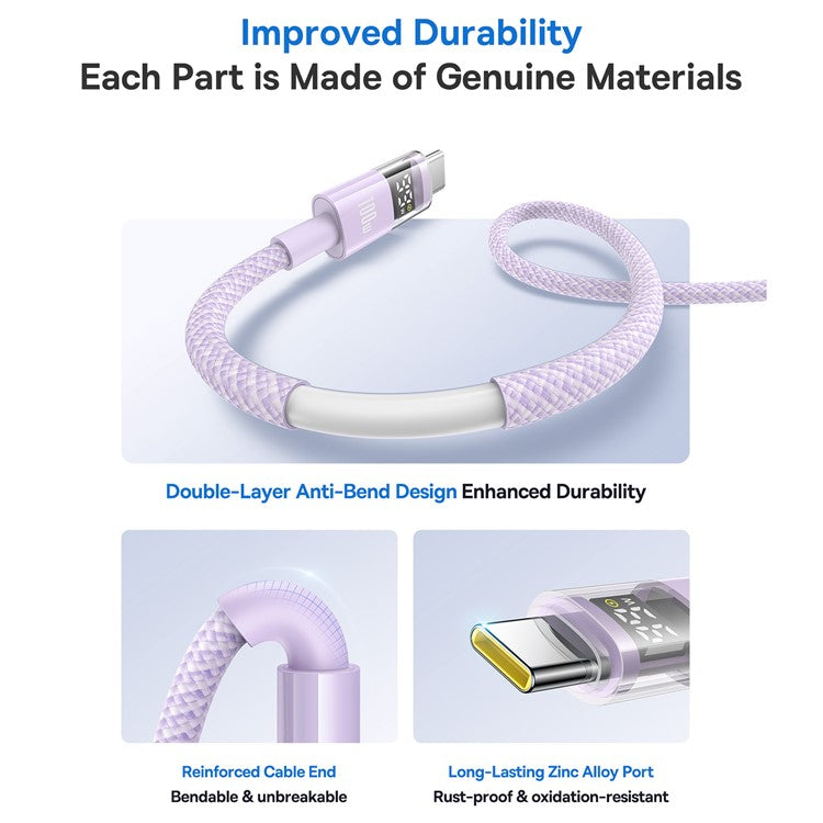 BASEUS Dispaly II 1m 100W Cable Data Transfer USB-A to USB-C Fast Charging Cord - Purple