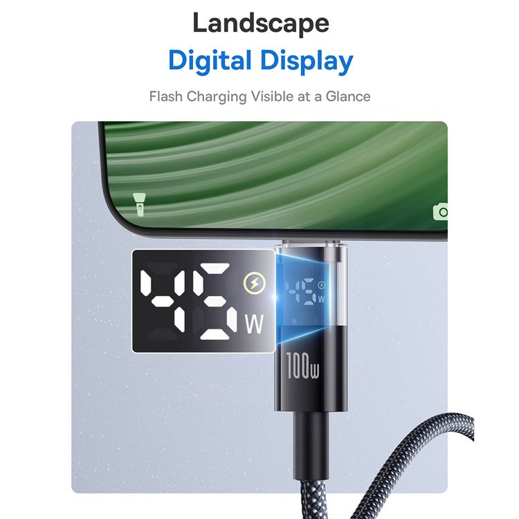 Baseus Dispaly II 2m 100W Cable Data Transfer USB-A to USB-C Fast Charging Cord - Black