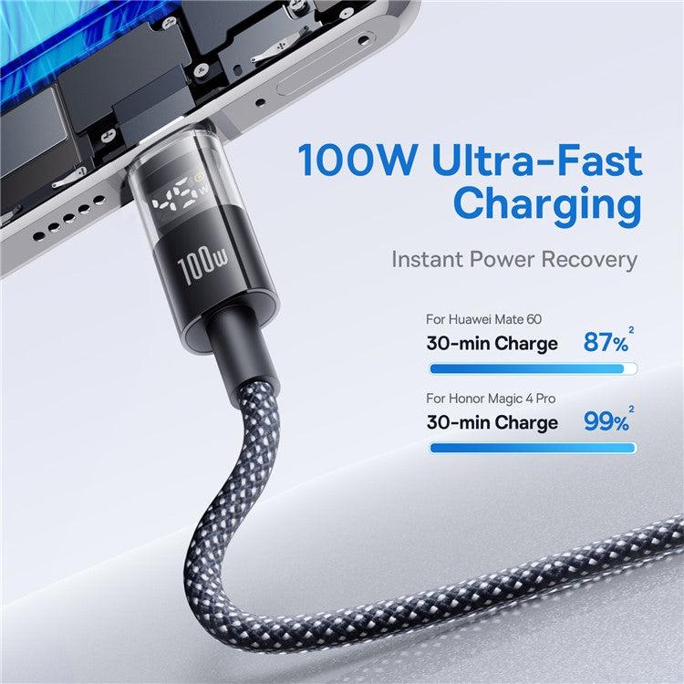 Baseus Dispaly II 2m 100W Cable Data Transfer USB-A to USB-C Fast Charging Cord - Black