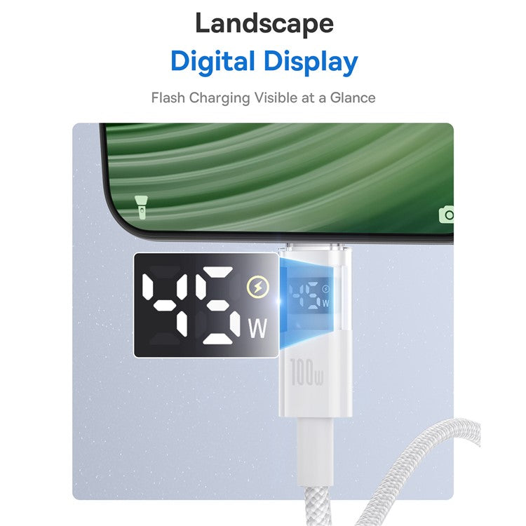 Baseus Dispaly II 2m 100W Cable Data Transfer USB-A to USB-C Fast Charging Cord - White