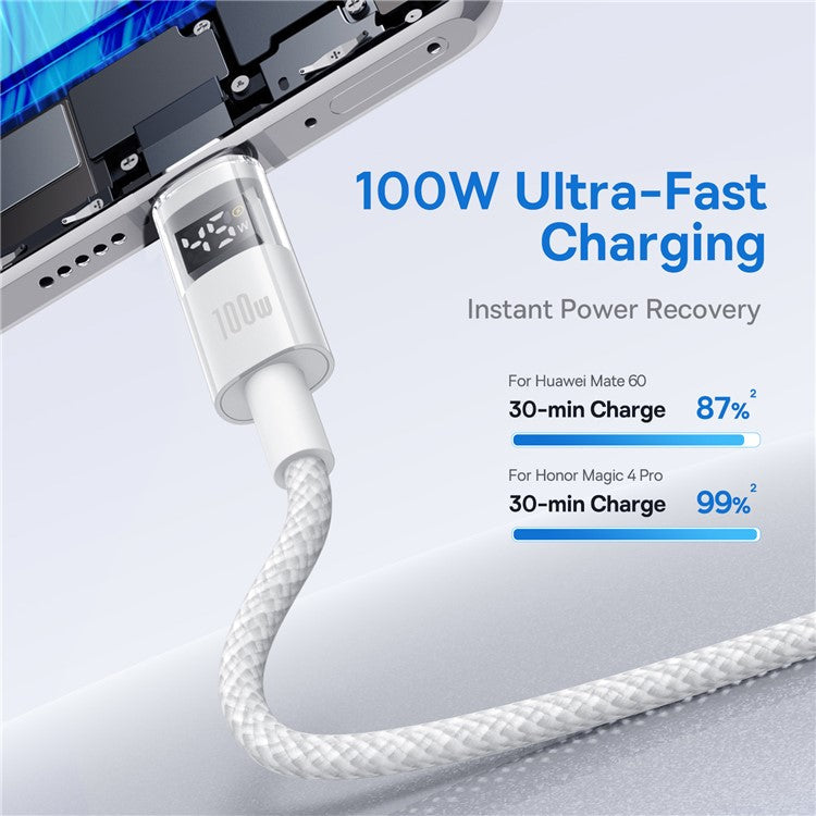 Baseus Dispaly II 2m 100W Cable Data Transfer USB-A to USB-C Fast Charging Cord - White