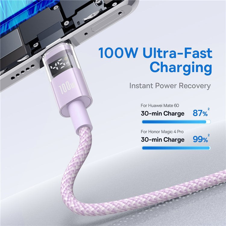 Baseus Dispaly II 2m 100W Cable Data Transfer USB-A to USB-C Fast Charging Cord - Purple