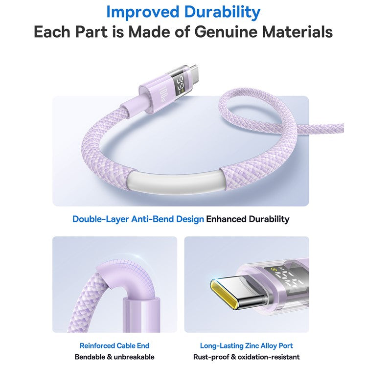 Baseus Dispaly II 2m 100W Cable Data Transfer USB-A to USB-C Fast Charging Cord - Purple