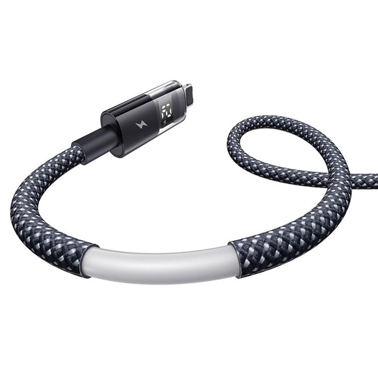 BASEUS USB to Lightning Cable 2.4A Fast Charging Data Cable Digital Display Transparent Port 1m Nylon Braided - Black