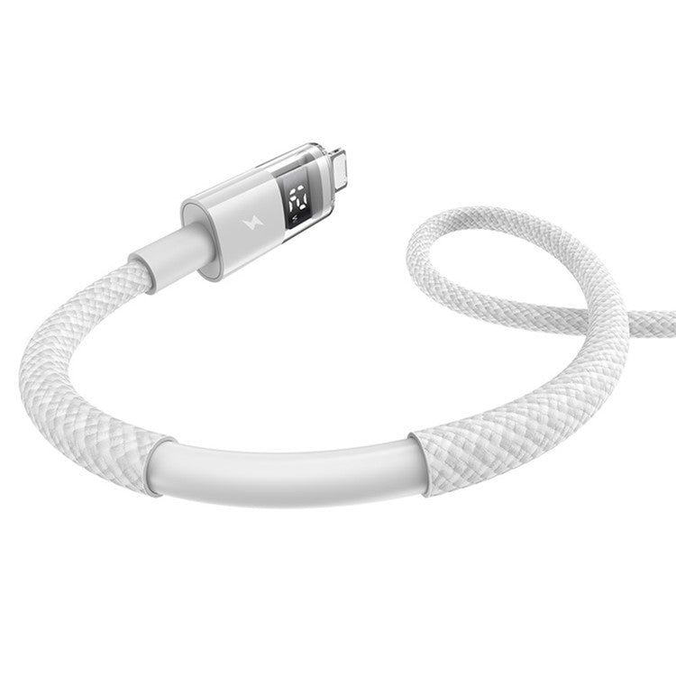 BASEUS USB to Lightning Cable 2.4A Fast Charging Data Cable Digital Display Transparent Port 1m Nylon Braided - White