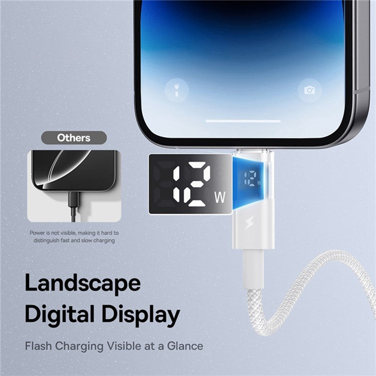 BASEUS USB to Lightning Cable 2.4A Fast Charging Data Cable Digital Display Transparent Port 1m Nylon Braided - White