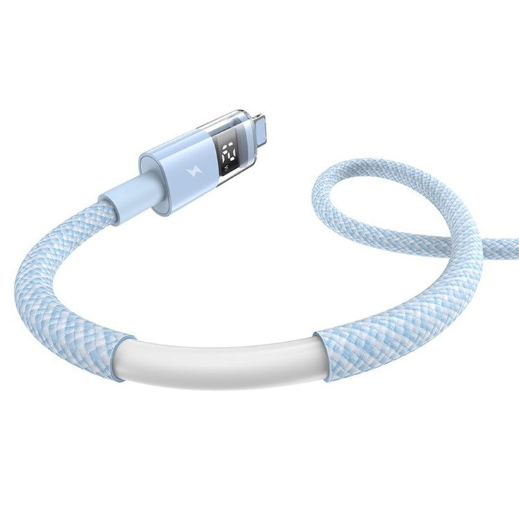 BASEUS USB to Lightning Cable 2.4A Fast Charging Data Cable Digital Display Transparent Port 1m Nylon Braided - Blue