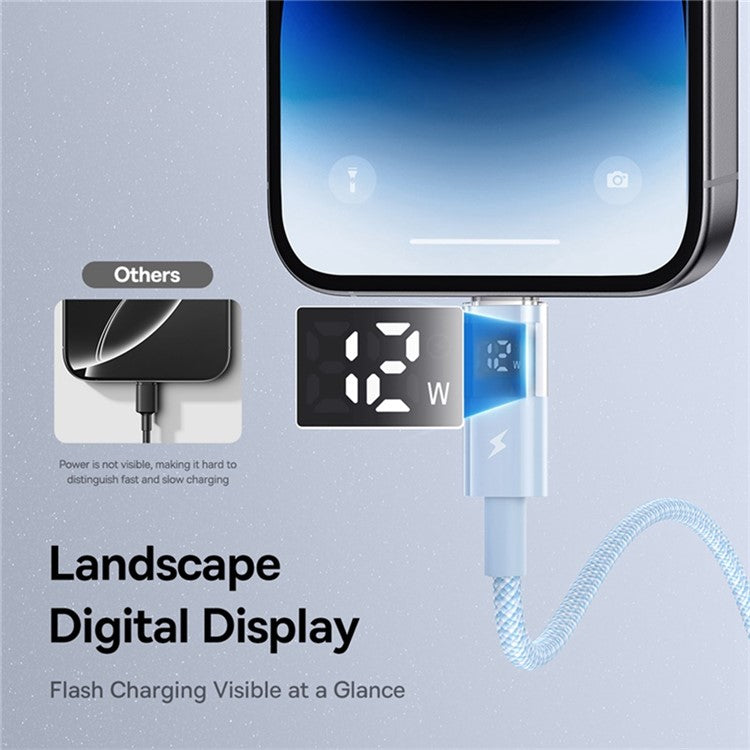 BASEUS USB to Lightning Cable 2.4A Fast Charging Data Cable Digital Display Transparent Port 1m Nylon Braided - Blue