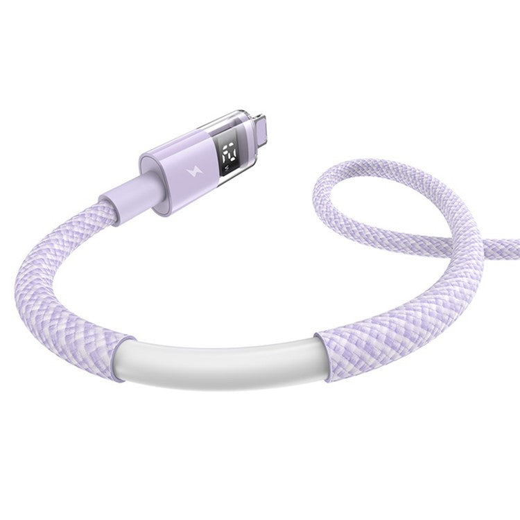 BASEUS USB to Lightning Cable 2.4A Fast Charging Data Cable Digital Display Transparent Port 1m Nylon Braided - Purple
