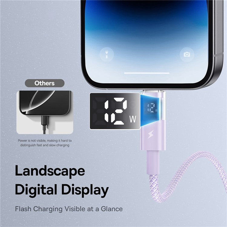 BASEUS USB to Lightning Cable 2.4A Fast Charging Data Cable Digital Display Transparent Port 1m Nylon Braided - Purple