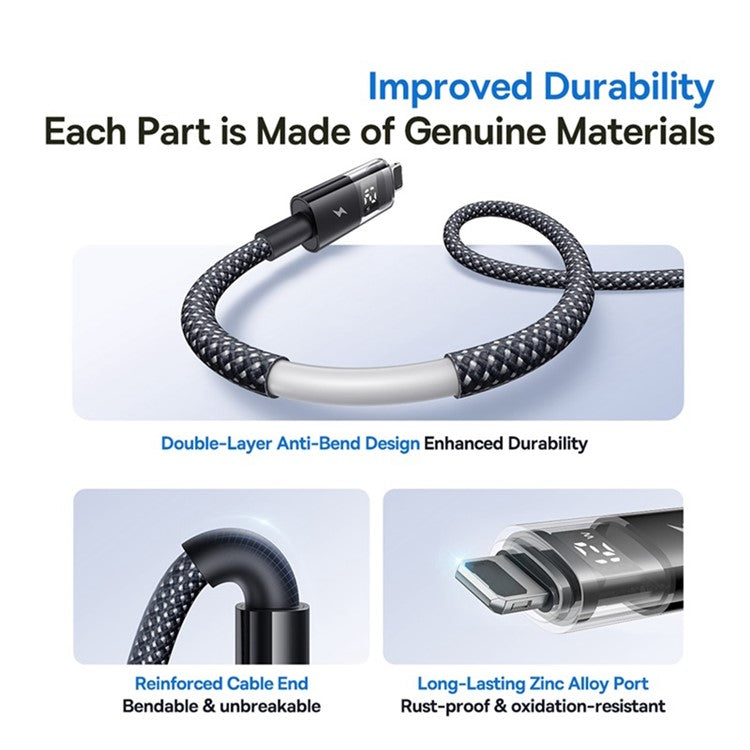 BASEUS 2m 2.4A Fast Charging Data Cable USB-A to Lightning Nylon Braided Cord - Black