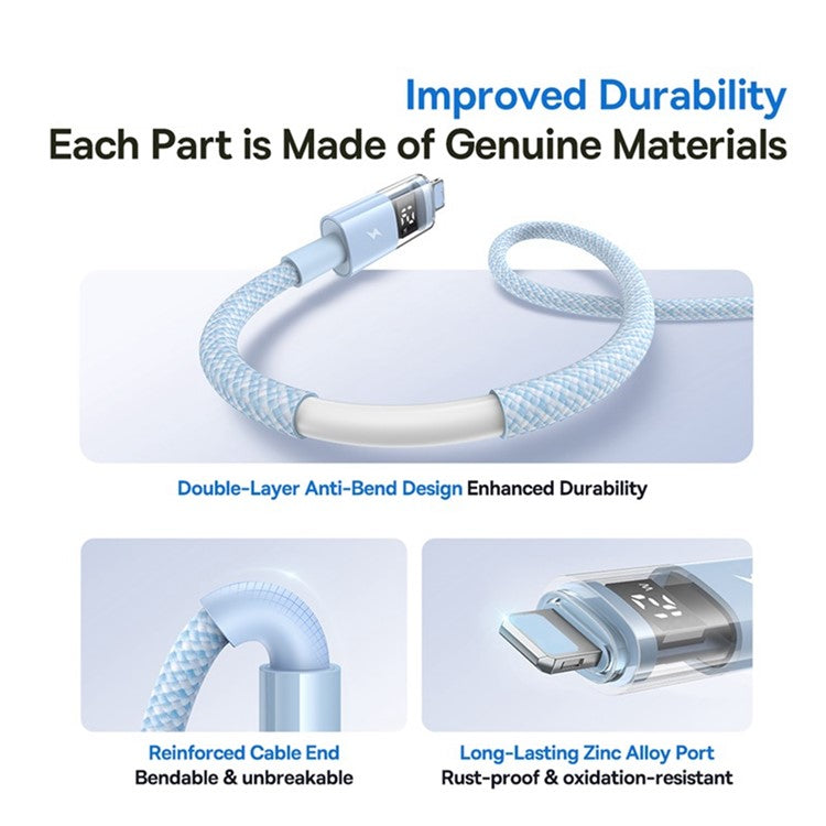 BASEUS 2m 2.4A Fast Charging Data Cable USB-A to Lightning Nylon Braided Cord - Blue