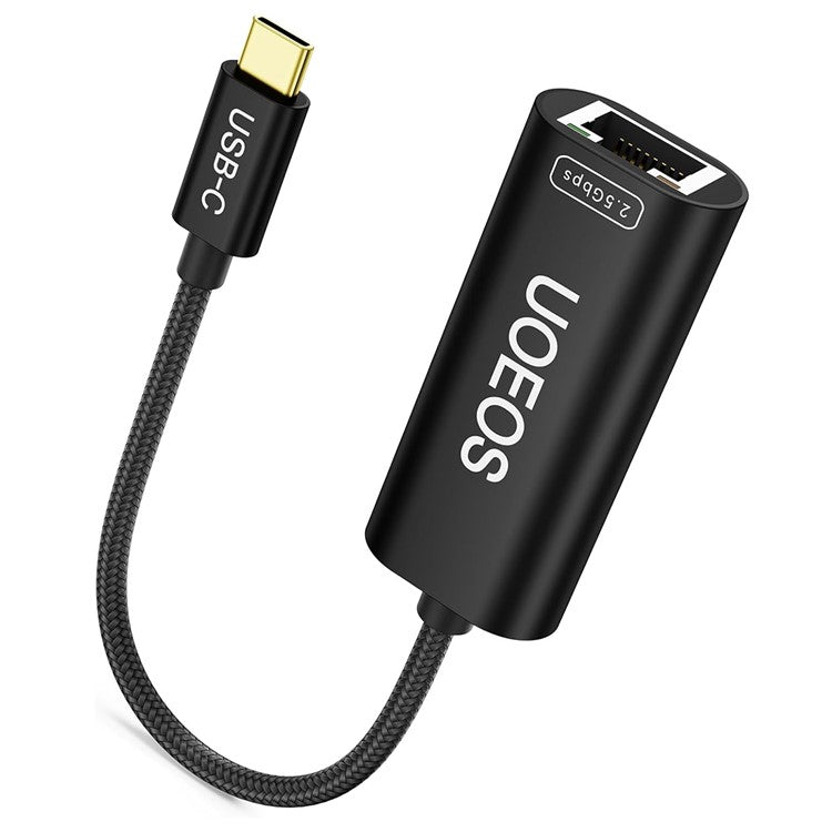 UOEOS USB 3.1 Type-C to Ethernet Adapter 2.5G High Speed RJ45 Wired Network Converter - Black