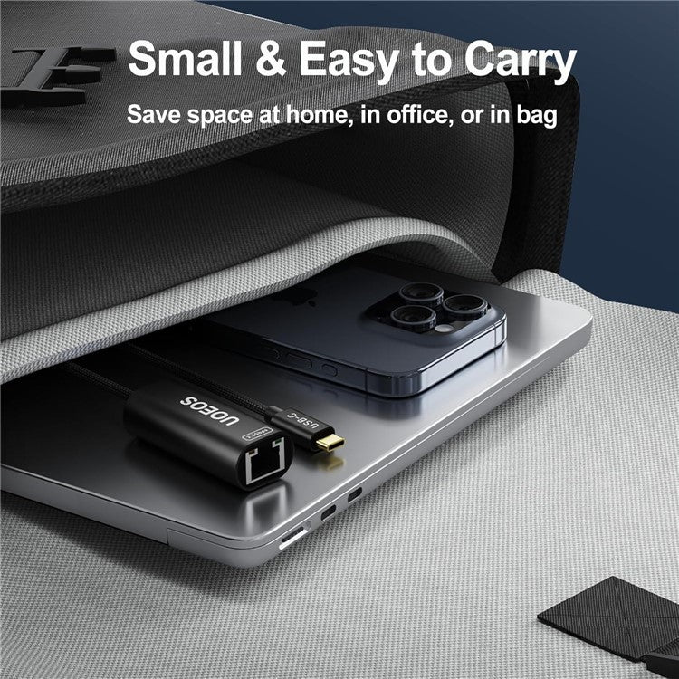UOEOS USB 3.1 Type-C to Ethernet Adapter 2.5G High Speed RJ45 Wired Network Converter - Black