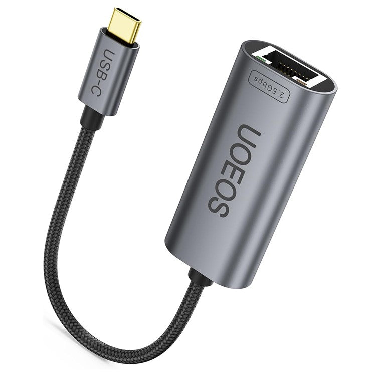 UOEOS USB 3.1 Type-C to Ethernet Adapter 2.5G High Speed RJ45 Wired Network Converter - Grey