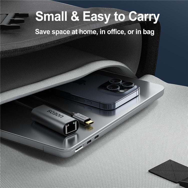 UOEOS USB 3.1 Type-C to Ethernet Adapter 2.5G High Speed RJ45 Wired Network Converter - Grey