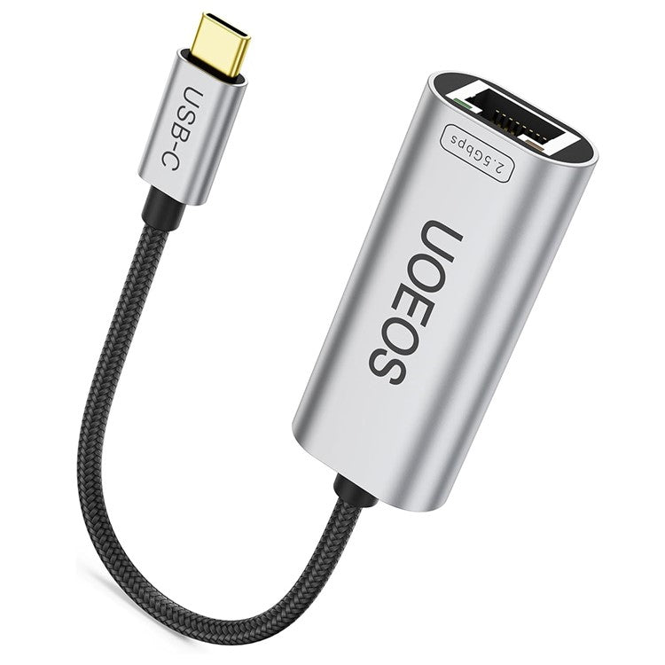 UOEOS USB 3.1 Type-C to Ethernet Adapter 2.5G High Speed RJ45 Wired Network Converter - Silver