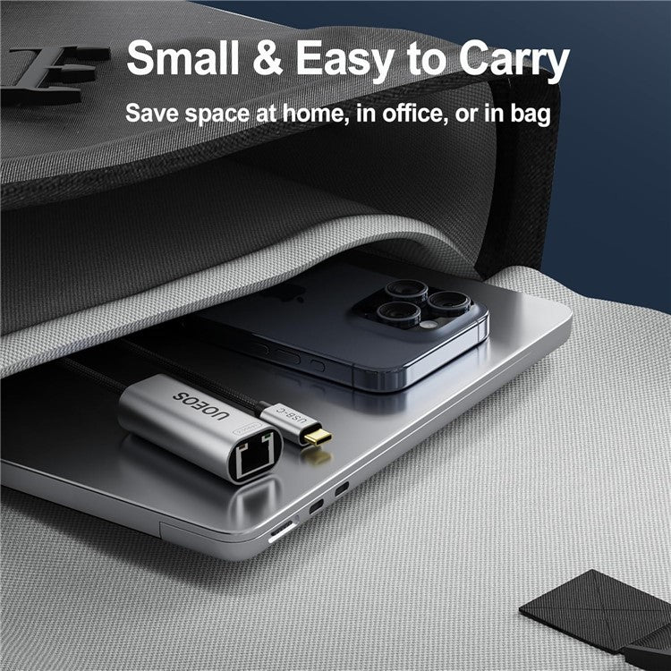 UOEOS USB 3.1 Type-C to Ethernet Adapter 2.5G High Speed RJ45 Wired Network Converter - Silver