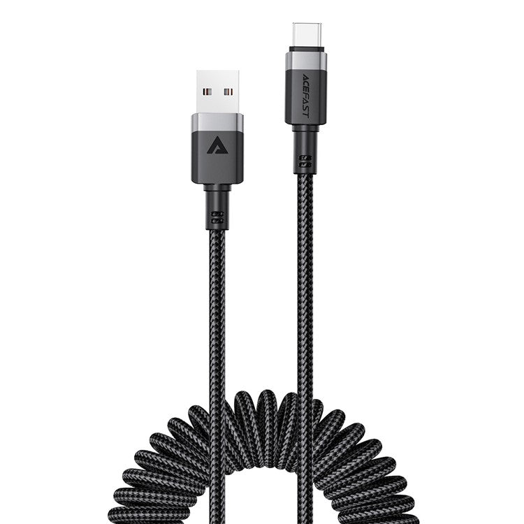 ACEFAST C14-04 1.2m USB-A to USB-C Spring Coiled Braided Data Cable 3A Fast Charging