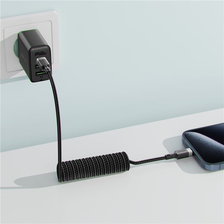 ACEFAST C14-04 1.2m USB-A to USB-C Spring Coiled Braided Data Cable 3A Fast Charging
