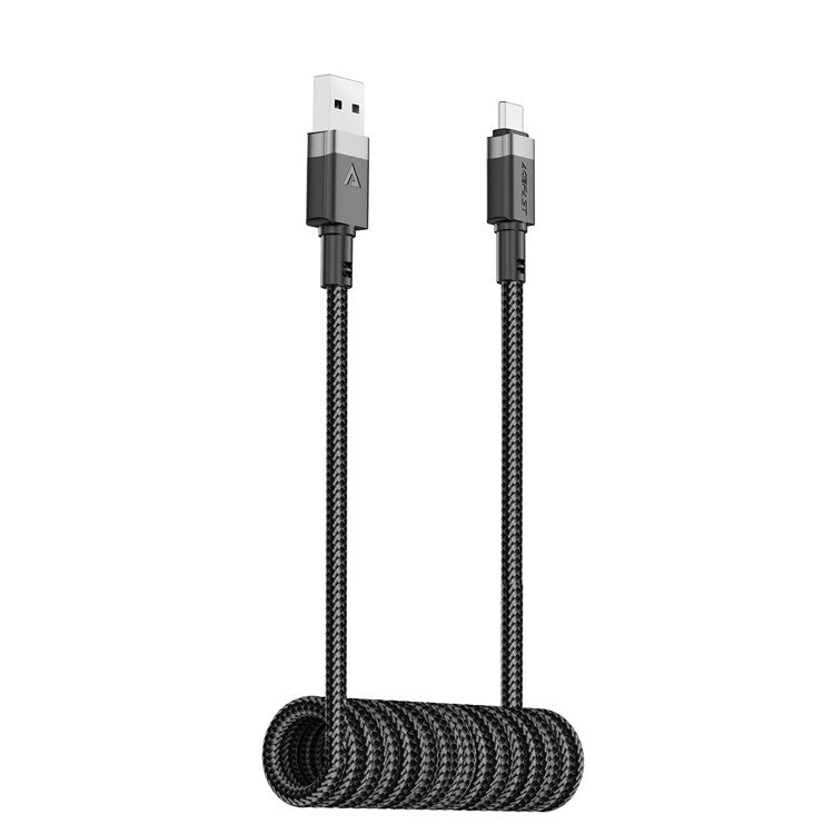 ACEFAST C14-04 1.2m USB-A to USB-C Spring Coiled Braided Data Cable 3A Fast Charging