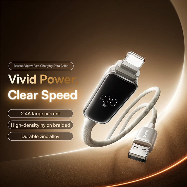 BASEUS Vipow 2m 2.4A Fast Charging Cable USB-A to iP Nylon Braided Data Cord - Titanium