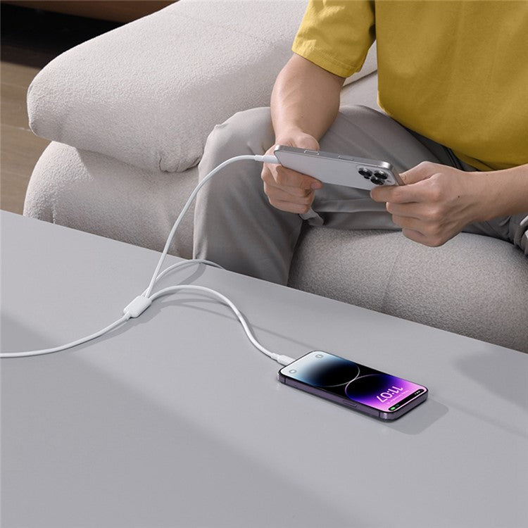 BASEUS Silky 1.5m One-For-Three USB-A to Micro + iP + Type-C 100W Fast Charging Cable - White