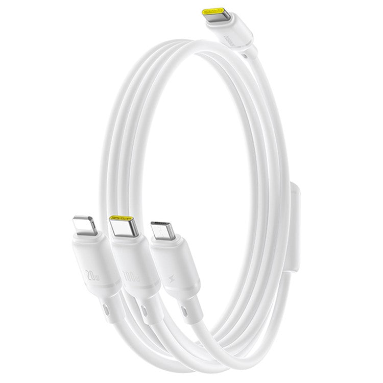 BASEUS Silky 1.5m One-For-Three USB-C to Micro + iP + Type-C 100W Fast Charging Cable - White