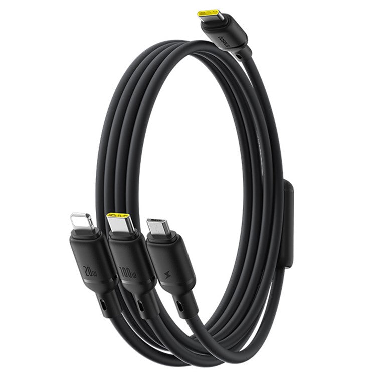 BASEUS Silky 1.5m One-For-Three USB-C to Micro + iP + Type-C 100W Fast Charging Cable - Black