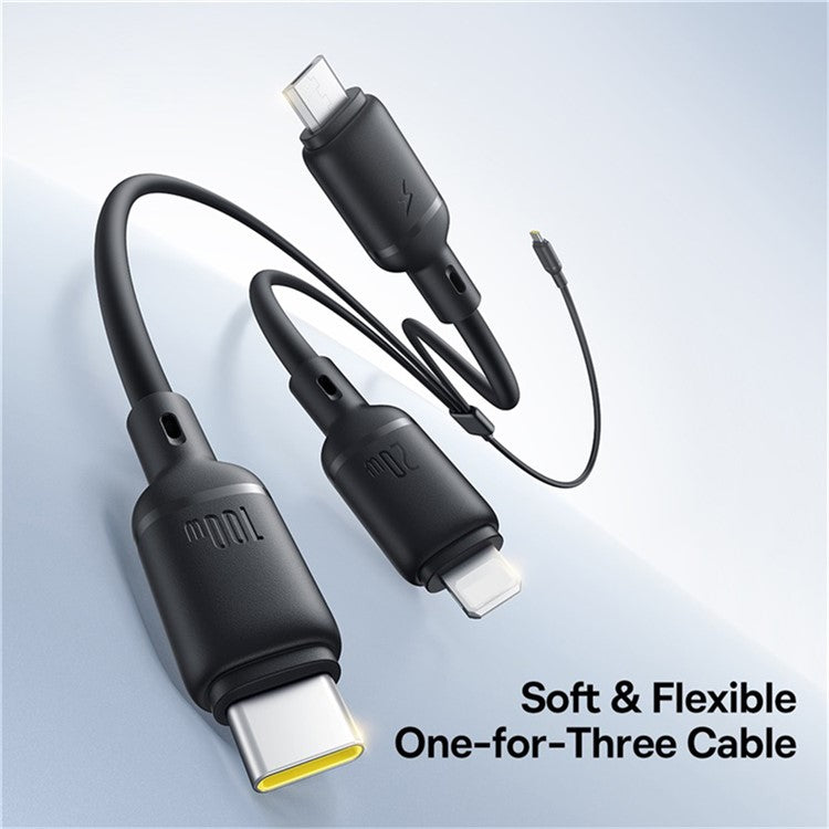 BASEUS Silky 1.5m One-For-Three USB-C to Micro + iP + Type-C 100W Fast Charging Cable - Black