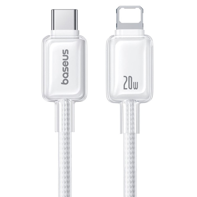 BASEUS Crystal 2m USB-C to iP PD 20W Fast Charging Wire Nyion Braided Data Cable, Moon White