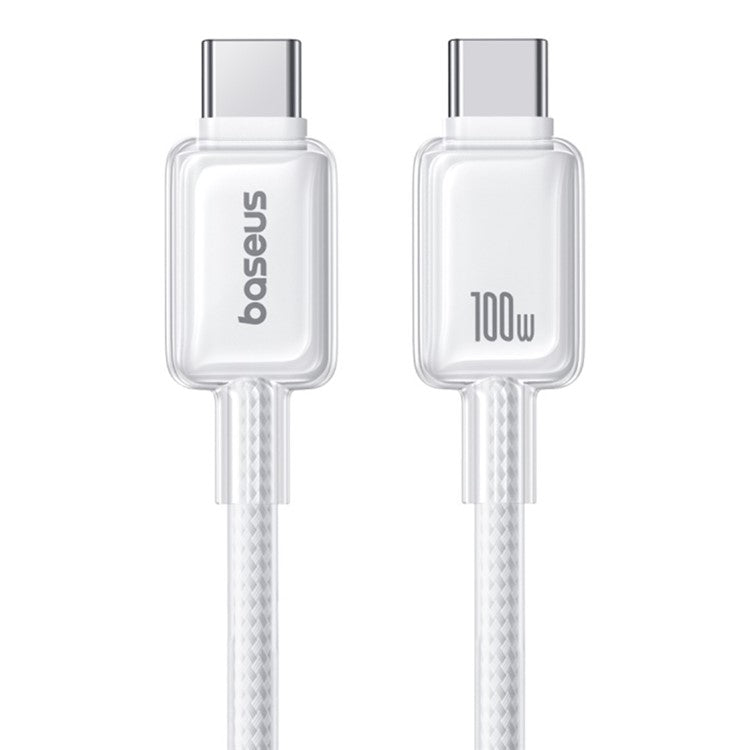 BASEUS Crystal 1m 100W Fast Charging Cable USB-C to USB-C Nylon Braided Wire - White