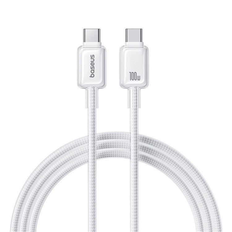 BASEUS Crystal 1m 100W Fast Charging Cable USB-C to USB-C Nylon Braided Wire - White