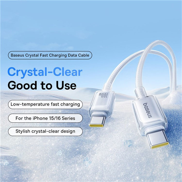 BASEUS Crystal 1m 100W Fast Charging Cable USB-C to USB-C Nylon Braided Wire - White