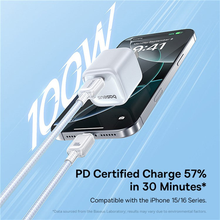 BASEUS Crystal 1m 100W Fast Charging Cable USB-C to USB-C Nylon Braided Wire - White