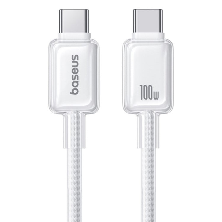 BASEUS Crystal 2m 100W Fast Charging Cable USB-C to USB-C Nylon Braided Wire - White
