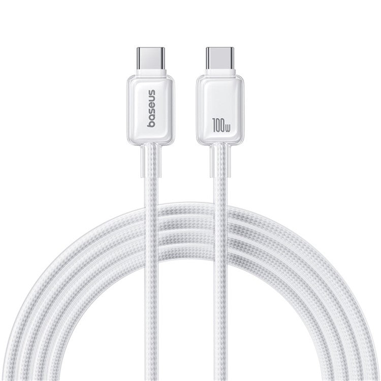 BASEUS Crystal 2m 100W Fast Charging Cable USB-C to USB-C Nylon Braided Wire - White