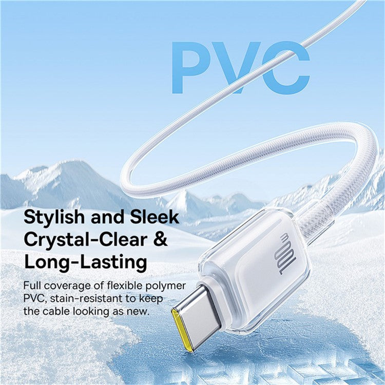 BASEUS Crystal 2m 100W Fast Charging Cable USB-C to USB-C Nylon Braided Wire - White