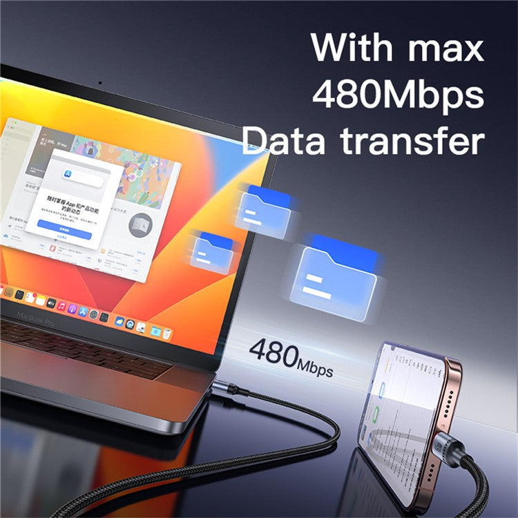 YESIDO CA183 USB C to C Cable 60W Fast Charging 2M / 6.6FT Aluminum Alloy Braided Data Sync Cord