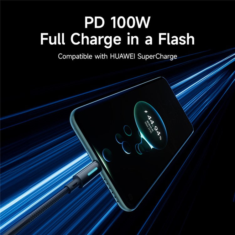 BASEUS Lit 1m USB to Type C Nylon Braided 100W Fast Charging Cable with Dynamic Flowing Light