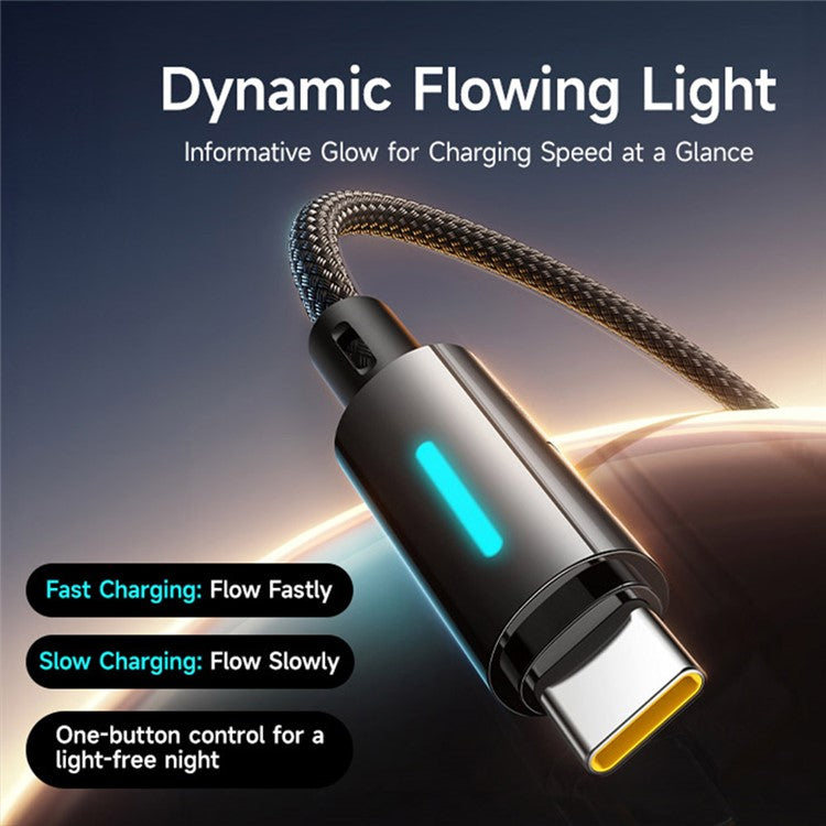BASEUS Lit 1m USB to Type C Nylon Braided 100W Fast Charging Cable with Dynamic Flowing Light