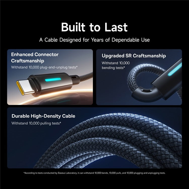BASEUS Lit 1m USB to Type C Nylon Braided 100W Fast Charging Cable with Dynamic Flowing Light